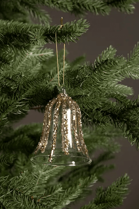 Hovedbilde Bjelle i glass med glitter, 8 cm