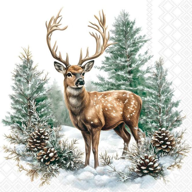 Hovedbilde Servietter Kaffe Winter stag white