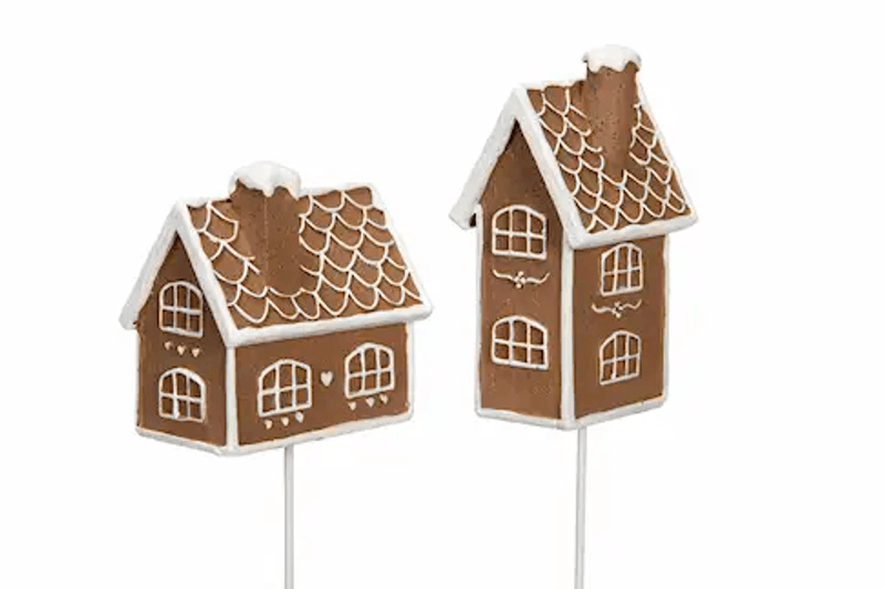 Pinne med Pepperkakehus, 8 cm + pinne 10 cm. 2 ass