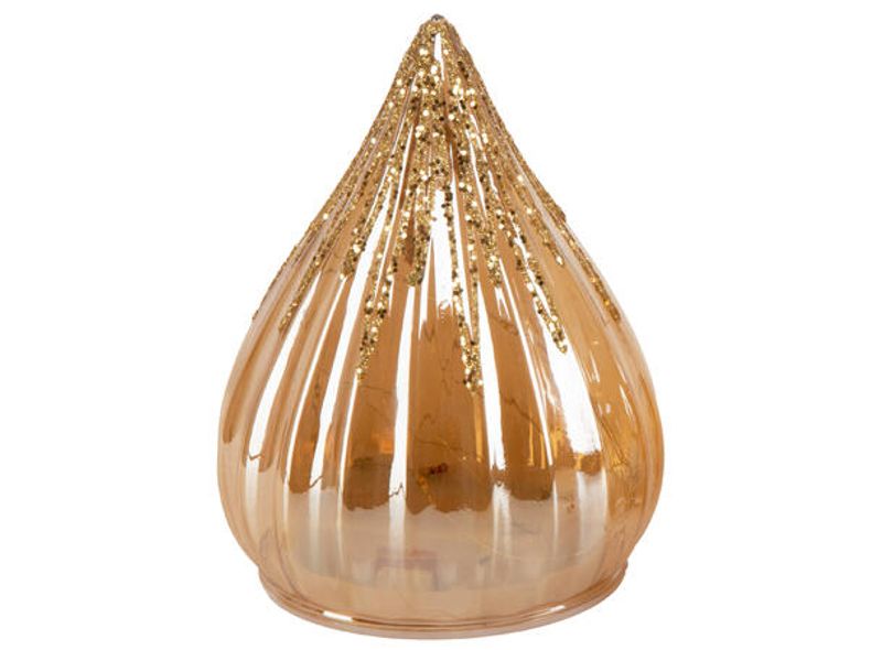 Dråpe LED klar amber m/gull, 12 x 15,5 cm