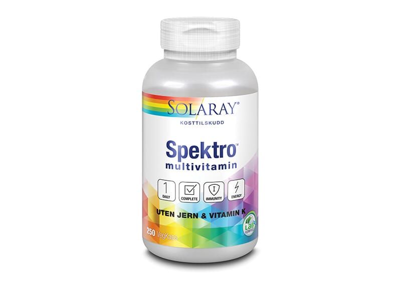 Solaray Spektro multivitamin uten jern & vitamin K 250 kapsler