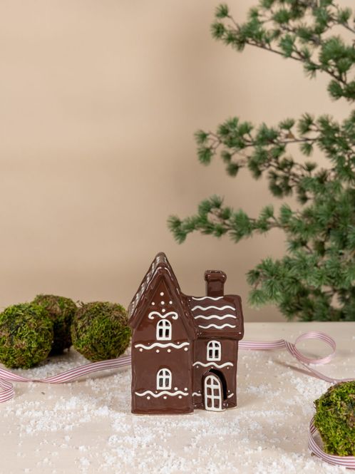 Hovedbilde Pepperkakehus for telys, 12x9x16 cm, keramikk