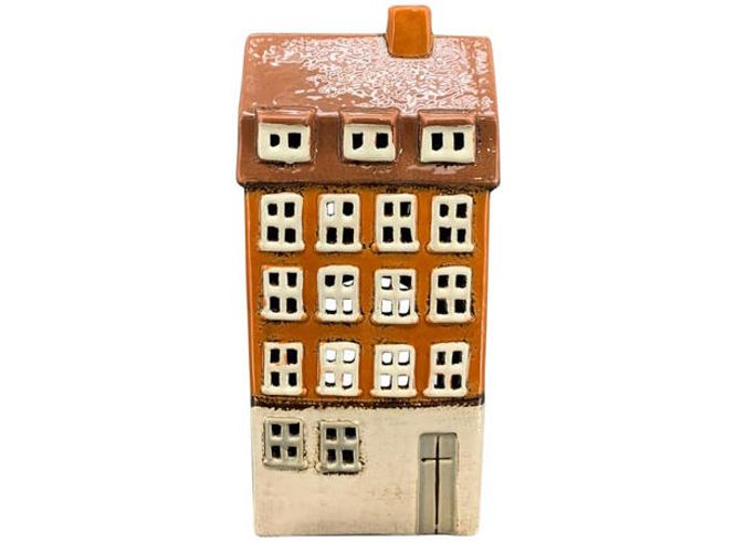 Hovedbilde Hus til telys amber/brun 11x8,5x24cm, keramikk
