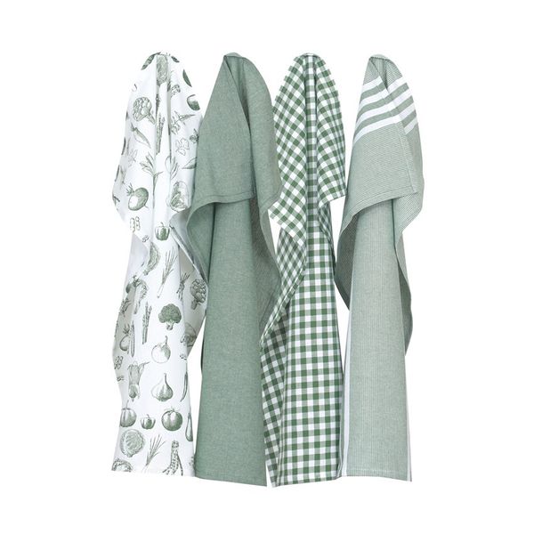 Hovedbilde Kjøkkenhåndkle grønn/hvis 4 ass. 