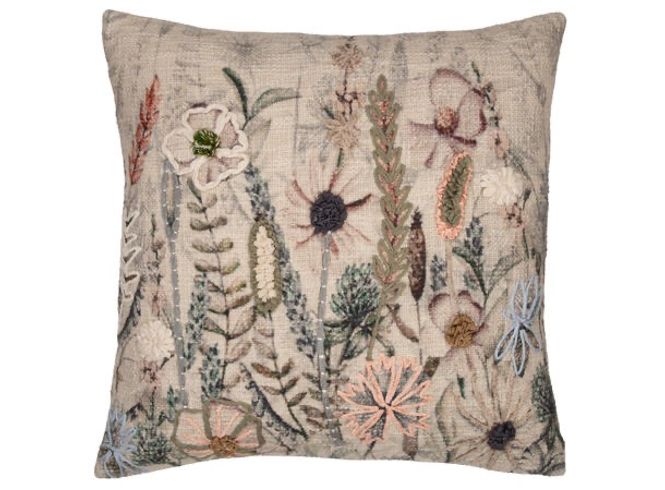 Hovedbilde Putetrekk 50x50cm Brodert blomster Beige
