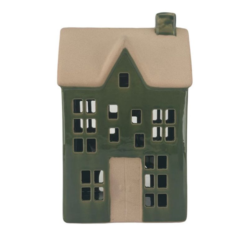 Hus grønn - Telysholder H: 22,5 cm 