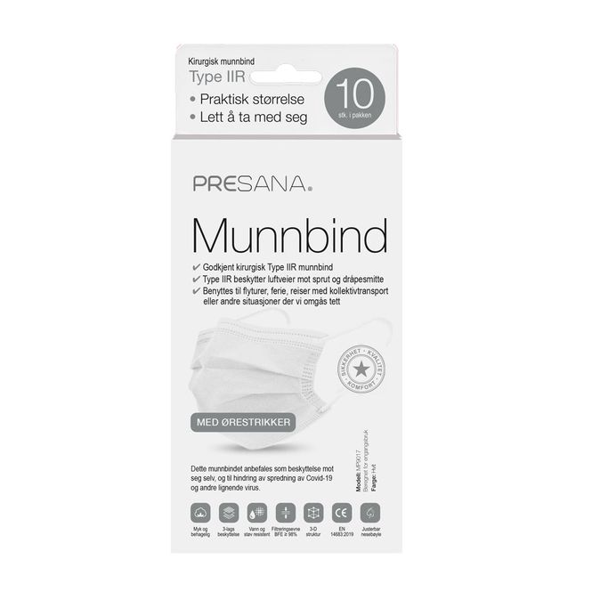 Hovedbilde Hvite kirurgiske munnbind 10 pk 