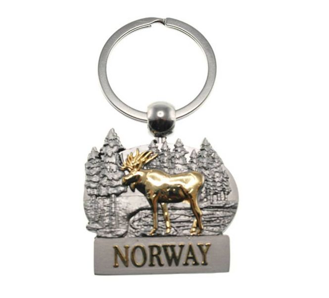 Hovedbilde Nøkkelring, gull elg i skogen, Norway