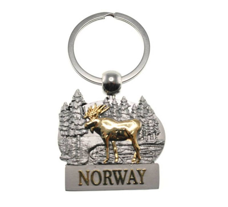 Nøkkelring, gull elg i skogen, Norway