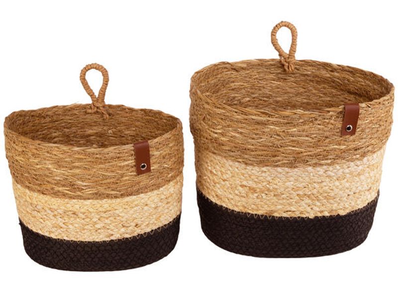 Kurv henge flett sjøgress natur/sort, liten 25x14x20 cm