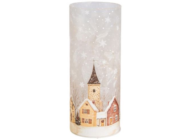 Hovedbilde Lyslykt LED frostet Juleby 8x20cm