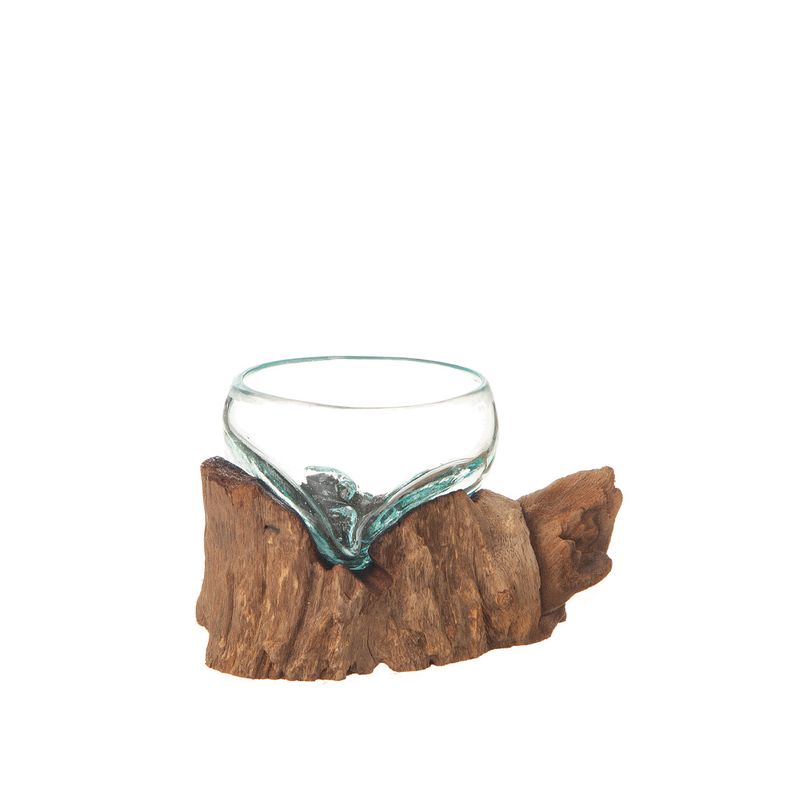 Glasskål på trerot 8 cm 